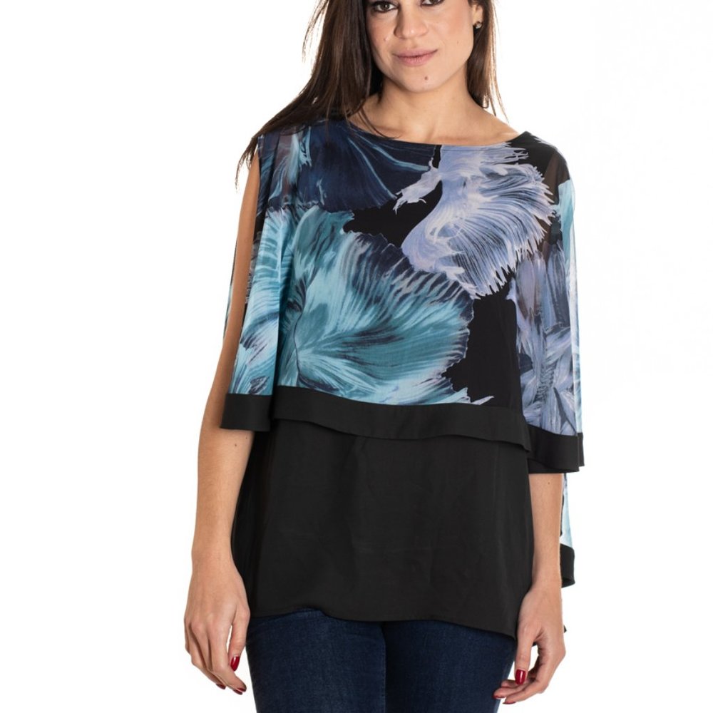 VECCELI Italy Women's Milano Luxe Sheer Floral Overlay Tunic
